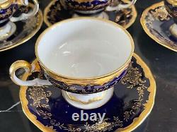 Weimar Porcelain 20003 Katharina Cobalt Blue & Gold Footed 10 Cups and Saucers