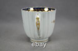 Worcester Hand Painted Cobalt & Gold Floral Fluted Coffee Cup C. 1780-1795