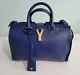 Ysl Mini Chyc Cabas Leather Handbag In Cobalt Blue With Gold Hardware