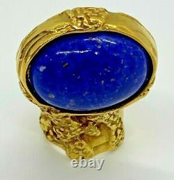 Yves Saint Laurent YSL Cobalt Blue Fleck Gold ARTY Chunky Huge Cabochon Ring 6