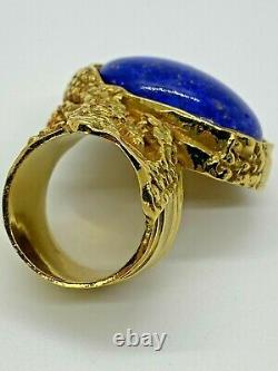 Yves Saint Laurent YSL Cobalt Blue Fleck Gold ARTY Chunky Huge Cabochon Ring 6