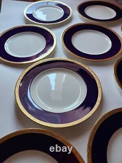 10 Assiettes de dîner Minton Tiffany & Co Cobalt Blue & Gold Rim 10 1/4 H4337