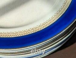 10 Assiettes de dîner Wedgwood Saphir Cobalt Doré Antique Angleterre Bleu RARE
