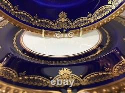 (10) Aynsley Heavy Gold & Jeweled Cobalt 10.5 Inch Dinner Plates Mint