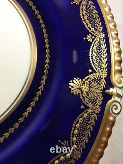 (10) Aynsley Heavy Gold & Jeweled Cobalt 10.5 Inch Dinner Plates Mint