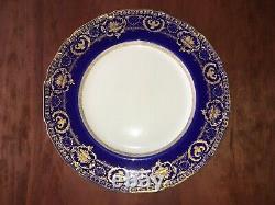 10 Royal Doulton Antique Cobalt Blue And Raised Gold Incrusted Dinner Plates