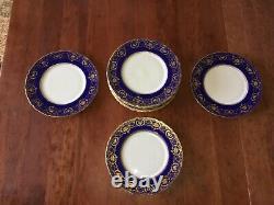 10 Royal Doulton Antique Cobalt Blue And Raised Gold Incrusted Dinner Plates