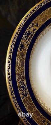 11 Bols à soupe spectaculaires en porcelaine Losol Ware de Keeling & Co, avec bordure en bleu cobalt et dorée