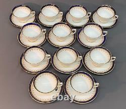 12 Aynsley Leighton Cobalt Pieds Et Gold Cup Saucer Sets Nouveau