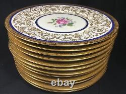 12 Gold Incrusted Tchécoslovaquie 10.75 Cabinet Plates Avec Cobalt & Rose &- Menthe