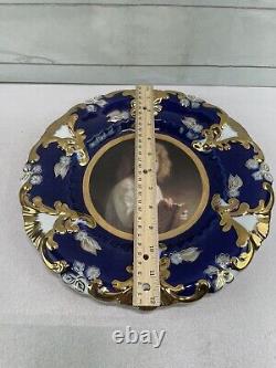 12 Royal Vienna Porcelaine Portrait Plaque Cobalt Bleu Et Or Trim LI Moges
