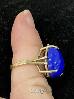 14k Yellow Gold & Cobalt Blue Lapis Lazuli Teardrop Ring Taille 7.75 Belle