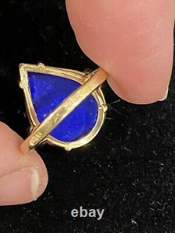 14k Yellow Gold & Cobalt Blue Lapis Lazuli Teardrop Ring Taille 7.75 Belle