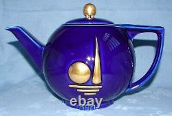 1939 Fair Teapot Hall China Cobalt Blue Avec Trylon Et Périsphère D'or