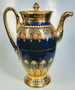 19th Century Old Paris Or Et Cobalt Bleu 9 Pc Porcelaine Café Tea Set & Bowl