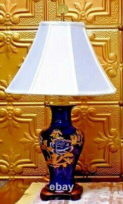 27 Cobalt Blue & Or Pivoine Chinese Vase De Porcelaine Lampes Cloisonne Japonaise
