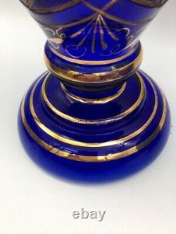 2 Vases Luminaires Deux Pièces Bleu Cobalt & Or Très Insolites avec Grand Rebord en Laiton