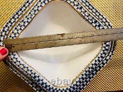 3 Cobalt Net Square Dish Set L M S Blue Gold Lomonosov Porcelaine Russe Lfz Nouveau