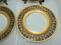 4 Black Knight Hutschenreuther Cobalt Blue Gold Incrusted Cabinet Dinner Plates