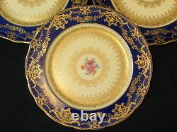 4 George Jones & Sons Crescent Floral Gilded & Cobalt Bleu Plaques Dinner 10,5
