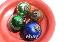 4 Pc Kugel Ornement Vintage Cobalt Blue, Green & Golden Round Cadeaux D'halloween X-5