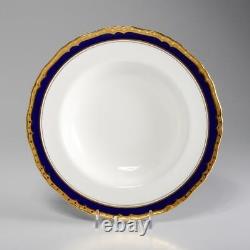 (4) Vntg. Royal Worcester Aston Cobalt Blue/gold Large Rim Soup Bowls 9.25 (b)