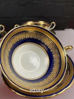 4 X Aynsley 7410 Simcoe Cobalt Blue Gold Soup Bowls Coupes Et Supports / Saucers