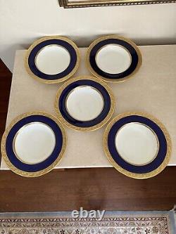 5 bols à soupe avec rebord de Cauldon en Angleterre, bleu cobalt avec bordure dorée, ensemble de 5 ! Ovington Bro
