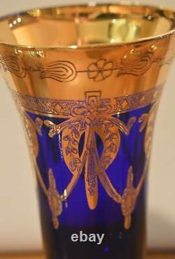 6 Arte Italica Sc Line Aiz2 Gold Incrusted Cobalt Glass Champagne Flutes Goblets