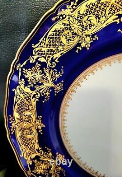 6 Assiette Antique Royal Worcester Cobalt Relevée D'or Incrustée D'assiettes De Dîner À Bijoux