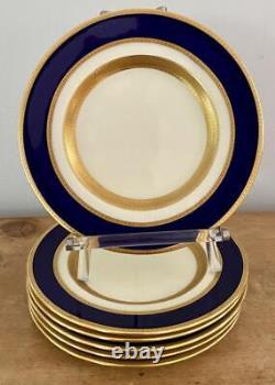 6 Assiettes Bleu Cobalt en Relief et Incrustées d'Or de Minton Tiffany & Co
