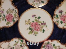 6 Assiettes de Dîner Vintage CROWN STAFFORDSHIRE en Porcelaine Bleu Cobalt et Or avec Motifs Floraux A7195 vers 1900
