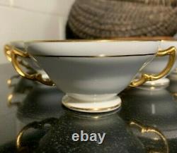 6 Minton Pour Tiffany & Co. Cobalt & Gold Gilt Double Handle Bouillon Soup Bowls