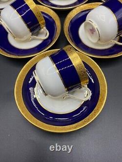 6 Sets De Minton Pour Tasses Tiffany Demitasse Et Soucoupes En Bleu Cobalt Et Or