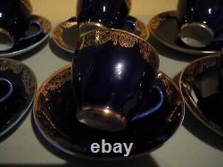 6 Tasses et Soucoupes en Porcelaine Impériale Lomonosov Gold Lace Cobalt Blue