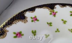 8 Antique Crown Staffordshire Cobalt & Gold Fishnet Demitasse Sets HP Flowers