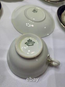 8 Tasses et soucoupes de thé Antiques Ansley Bleu Cobalt & Or Peintes à la Main B5004 Angleterre