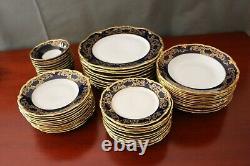 94pc Vtg Allemand Reichenbach Fine Chine Porcelan Cobalt Gold Set Pour 12 Rare