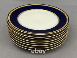 9 Assiettes de déjeuner Guerin Limoges Tiffany Cobalt & Or Incrustées de 8 1/2 pouces 1900