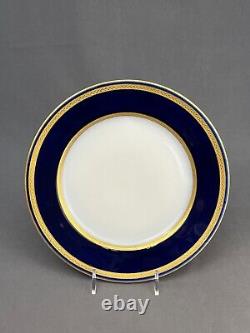9 Assiettes de déjeuner Guerin Limoges Tiffany Cobalt & Or Incrustées de 8 1/2 pouces 1900