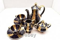 Alka Kunst Echt Cobalt Blue Gold Incrusted Demitasse Cups Saucers Tea Cafe Set