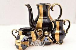 Alka Kunst Echt Cobalt Blue Gold Incrusted Demitasse Cups Saucers Tea Cafe Set