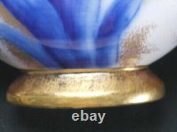 Antique Adderley Cobalt Flow Blue Iris Gold Sponged Lune Oreiller Vase