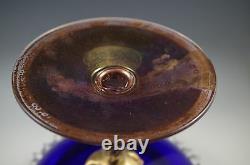 Antique Bohemia Moser Cobalt Glass Grande Compote Couverte, Or Lourd, Émail