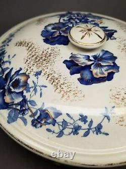 Antique Brown Westhead & Moore Co. Bwm England Blue & Gold Pot De Chambre Floral