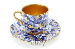 Antique Coalport Demitasse Cup Soucoupe Floral Flower Cobalt Blue Gilded Gold