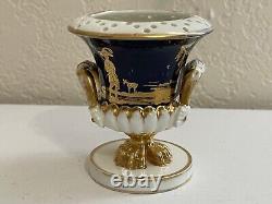 Antique Early Derby Porcelaine Bleu Cobalt et Or Miniature Urne Vase Potpourri