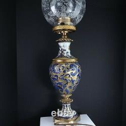 Antique Français Sèvres Style Bronze Monté Lampe En Porcelaine Cobalt Or Lourd