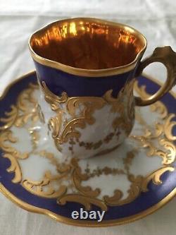 Antique Magnifique Elite Limoges Cobalt Blue And Gold Demitasse Cup & Saucer
