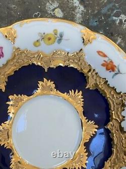 Antique Meissen Cobalt Blue & Gilt Gold Florals 5 Saucer Sous Glaze Mark